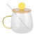 400ml Cute High Borosilicate Glass Cup HeatResistant Mug with Stainless Steel Spoon Bamboo Lid(Lemon )