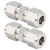 2Pcs 316 Stainless Steel Compression Fitting Straight DoubleFerrule Tube Adapter(Ф10 )
