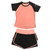 Womens Summer Casual 2 Piece Short Sleeve Outfits Sets Workout Fitness Clothes Suit(Orange Pink Black Short Sleeve Black Orange Pink High Waist Shorts XL)