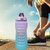 Straw Bottle Leakage Proof Frosted Gradient Color One Click Open Sports Water Cup with Handle Clear Scale 2000ml Purple