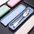 7 Pcs Portable Flatware Set Reusable 304 Stainless Steel Fork Knife Spoon Chopsticks Straw Cleaning Brush Travel Cutlery Set