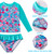 2pcs Girls Swimsuits Long Sleeve Crewneck Bathing Suit Breathable Sun Protection Rash Guard