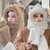USB Heated 3 in 1 Furry Hoodie Hat Scarf and Gloves Cute Ear Plush  Gloves Scarf Set Winter Warm Cartoon Plush Hat for Women Girls