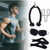 Fitness Pull Rope Set 2 Exercise Handles 3 Carabiner Clips Tricep Pull Down Rope Cable Machine Attachments for Gym Black
