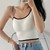 Women Short Tank Top Fashionable Seamless Irregular Slim Fitting Sleeveless Strap Tank Top for Daily Fitness White