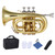 LADE Professional Palm Pocket Trumpet Tone Flat B Bb Brass Wind Instrument with Mouthpiece Gloves Cloth Brush Grease Hard Case