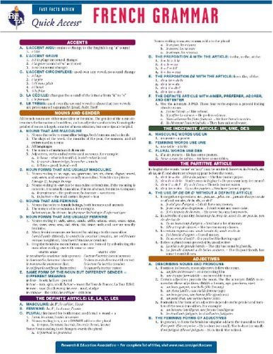 French Grammar - REA's Quick Access Reference Chart (Quick Access Reference Charts) (English and French Edition)