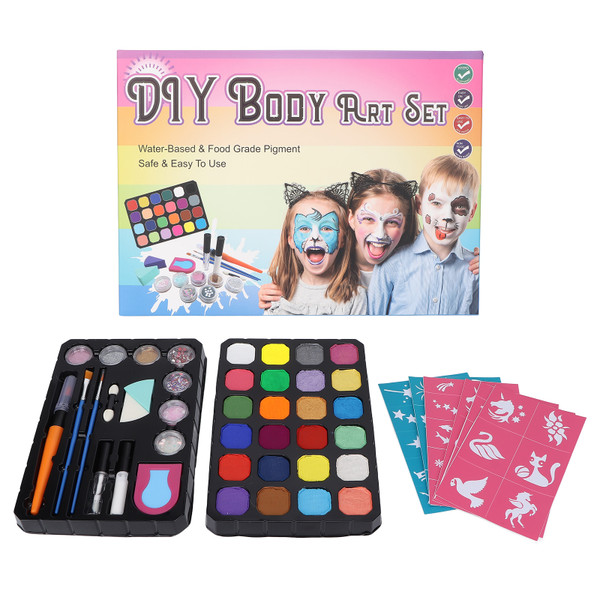 Face Body Painting Palette 24 Colors Pigment 72g Sequin 9ml Powder 12g Marker Makeup Paint Kit for Cosplay Party