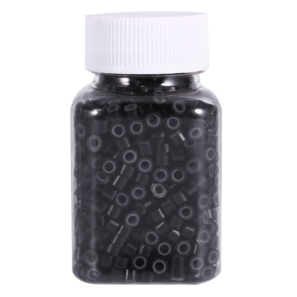1000PCS/Bottle Silicone Link Rings Beads Tools For Feather Human Hair Extension(1000PCS Black)