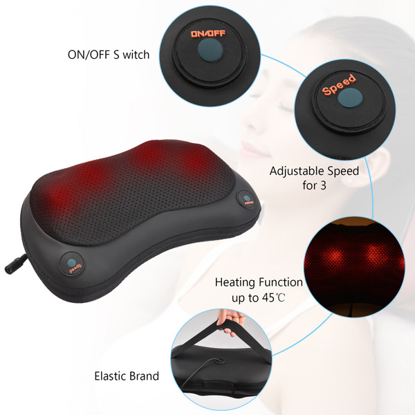 Back and Neck Massager with Heat Special On-board Power Supply Massage Pillow with Deep Tissue Kneading for Shoulder Waist Calf Foot Leg Body Muscle Pain Relief at Home Car Office US Plug