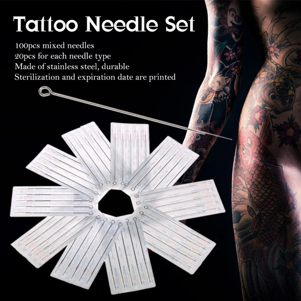 100pcs Mixed Tattoo Needle Set 1RL 3RL 5RL 7RL 9RL Stainless Steel Round Liner Professional Permanent Tattoo Tool Kit