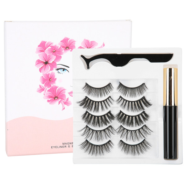 5 Pairs False Eyelashes Magnetic Liquid Eyeliner Tweezers Set Eyelashes Makeup Set (005)