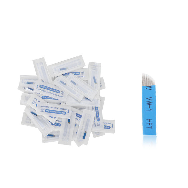 50pcs Permanent Makeup Eyebrow Tattoo Bevel Blade Microblading Needles For 3D Embroidery 21 Pin