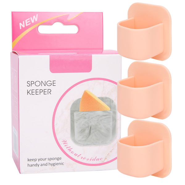 3pcs Makeup Sponge Holder Silicone SelfAdhesive Powder Puff Rack Drying Cosmetic Sponge Stand(Nude Pink )