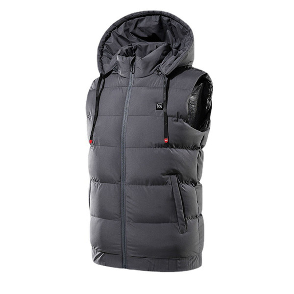 Electric Heated Vest Adjust Temperature Keep Warm USB Thermal Hooded Waistcoat for Winter Grey L
