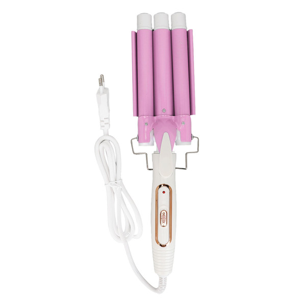 3 Barrel Curling Iron Wand Ceramic Glaze Coating Adjustable Frizz Control 3 Barrel Curling Iron Waver 100‑240V Pink EU Plug