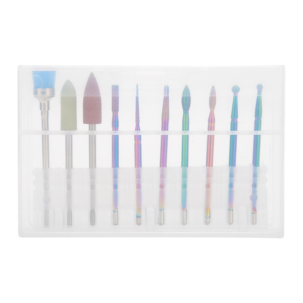 10pcs Tungsten Steel Nail Polishing Grinding Head Nail Drill Bits Dust Brush Set