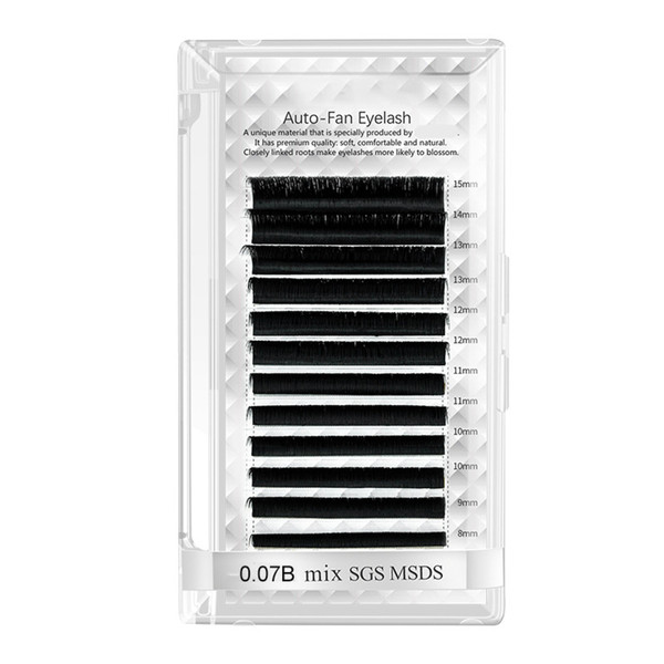 Auto Fan False Eyelashes Women Professional Salon Black Volume False Lashes for Eyelash Extension 0.07B 0.3‑0.6in Mix