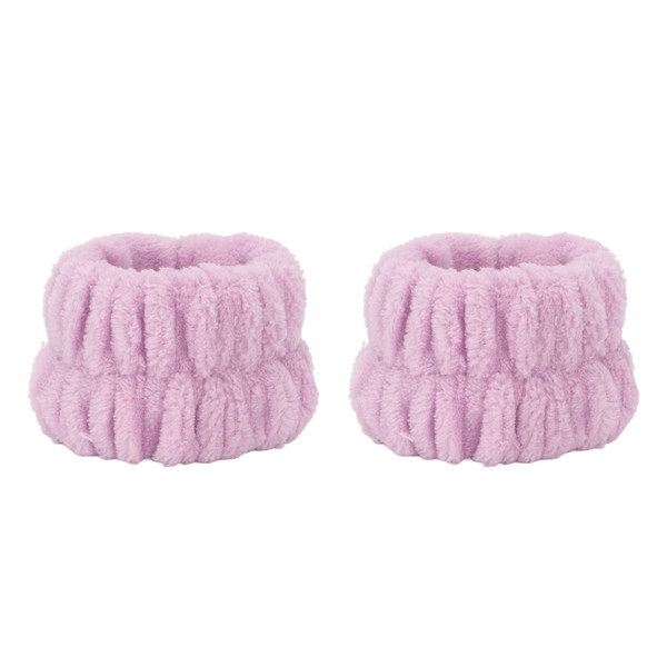 1 Pair Face Washing Wristbands Strong Water Absorption Skin Friendly Soft Pure Color Women's Wrist Towels for Home Travel Purple