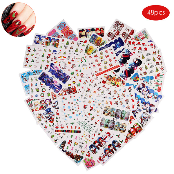 48 Sheets Christmas Nail Sticker Decals Christmas Nail Sticker Nail Art Sticker Nail Water Transfer Decals for Girls DIY Nail Art