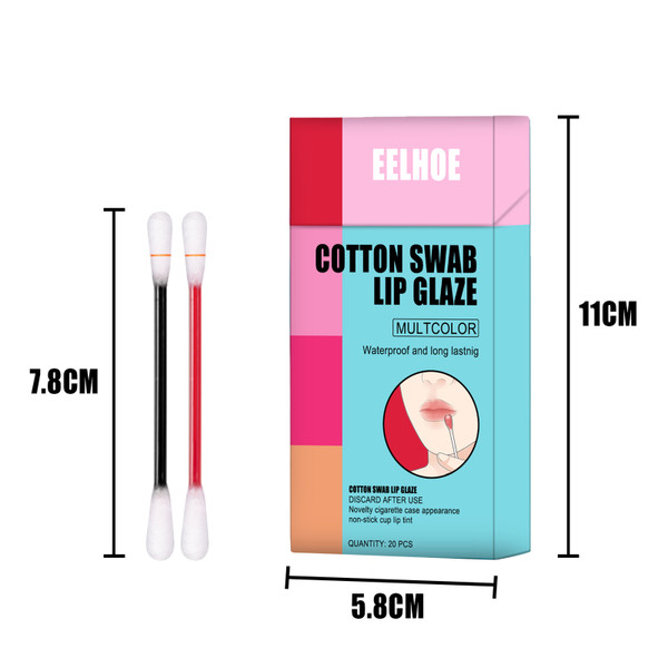EELHOE 20Pcs/Box Cotton Swab Lip Glaze Moisturizing Long-lasting Non-stick Cup Portable Lips Makeup