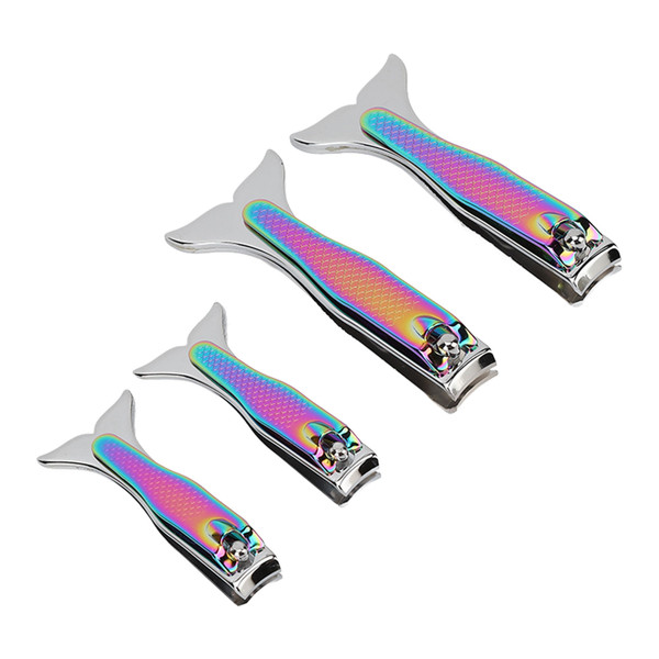 4pcs Fishtail Nail Clipper Set Stainless Steel Electroplated Accurate Cutting Long Handle Portable Nail Cutter