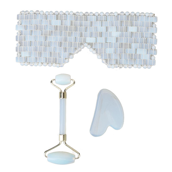 3pcs Jadestone Eye Pad Hand Weaved Eyestrain Relief Jadestone Gua Sha Board Face Roller