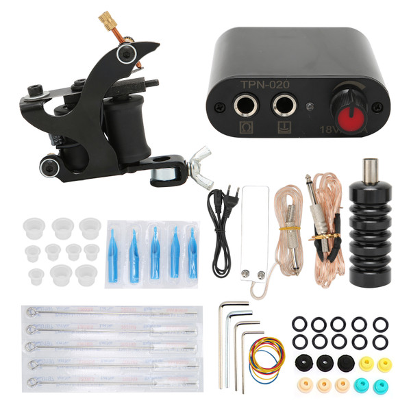 Complete Tattoo Machine Kit 8 Wraps Coil Tattoo Machine Tattoo Power Supply Kit Professional Tattoo Accessories 90‑265VEU Plug