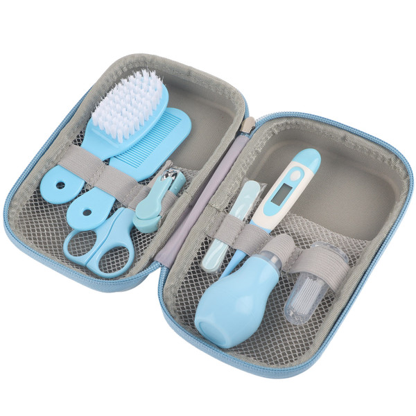 8pcs Convenient Daily Baby Nail Clipper Scissors Hair Brush Comb Manicure Care Kit Blue