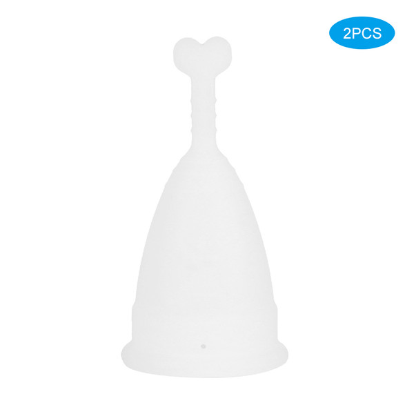 2Pcs Silicone Menstrual Cup Women Female Feminine Hygiene Cup Menstruation SuppliesHeart Shaped White S