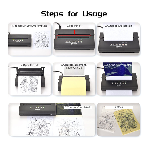 ATOMUS Tattoo Stencil Transfer Printer Machine with 30pcs Tattoo Transfer Paper Thermal Stencil Maker Copier Line Drawing Printing Copier Tattoo Supply