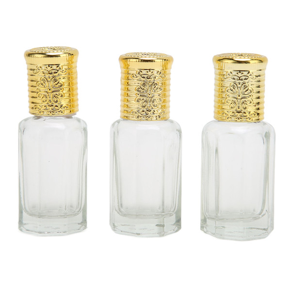 3pcs Refillable Perfume Bottle 10ml Golden Cover Transparent Glass Refillable Perfume Container for Travel