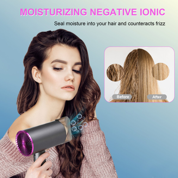 Pretfy Lightweight Hair Dryer, 1800W Travel Hairdryers for Women, Professional Ionic Blow Dryer with 2 Speeds, 3 Heating and Cool Button, Portable Hairdryer Fast Drying with Concentrator, Holder, Comb