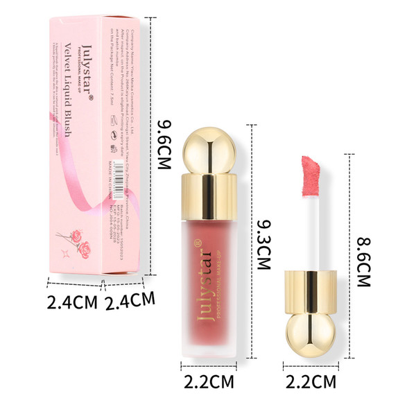 Julystar Single Color Matte Liquid Blush Natural Long Lasting Lipstick Lip Glaze Tanning Pink Eyeshadow Blush Liquid 7.5ML