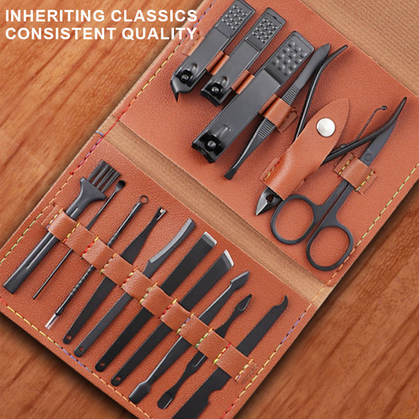 16PCS Stainless Steel Nail Care Tool Set Nail Clipper Cutter Manicure Pedicure Kit Eyebrow Shaping Grooming Kit Earpick Acne Removal Needle with Storage Bag Home Travel Use