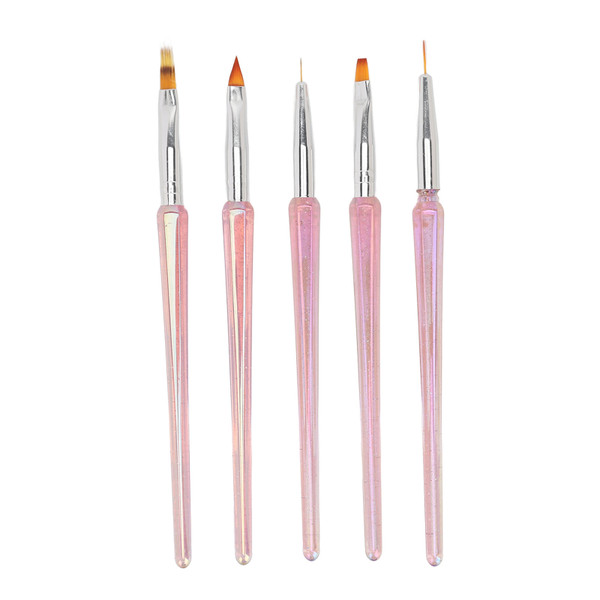 5pcs Nail Art Brushes Set Various Shapes Fine Drawing Nail Art Striping Brushes Transparent Pink