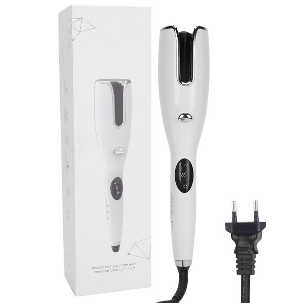 Automatic Hair Curling Iron AntiScald Portable LCD Hair Curling Wand Hair Curler White
