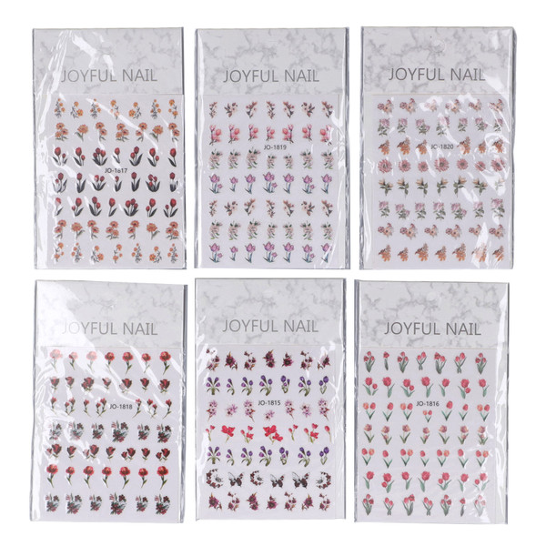 6 Sheets Nail Art Stickers 3D Flowers Nail Stickers Spring Summer Self Adhesive DIY Floral Design Manicure Tips Decoration