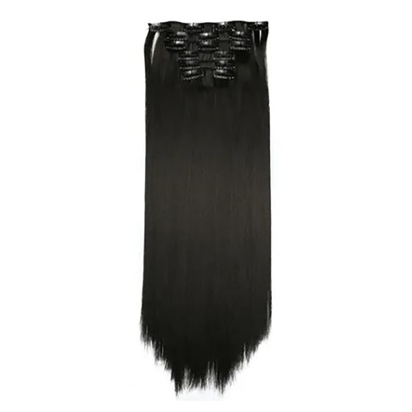 Clip in Straight Hairpin Seamless 24 Inch Lightweight 16 Clips Synthetic Fashionable Hair Extension Hairpiece Black