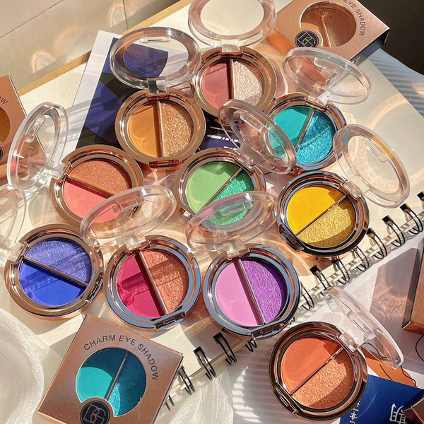 BEAUTY GLAZED Double Colors Eyeshadow Palette High Pigmented Glitter Matte Eyes Shadow Portable 01