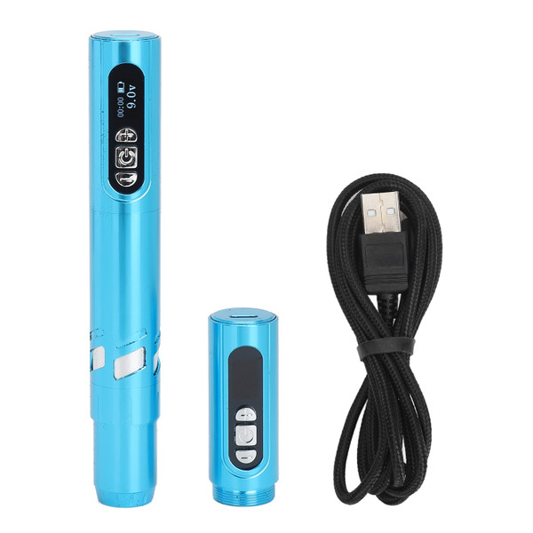 1800mAh Wireless Rotary Tattoo Machine Stroke 3.0mm OLED Dual Battery Rechargeable Cartridges Needle Tattoo Pen Blue
