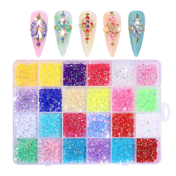 24 Grid Flat Resin Nail Rhinestones 3500 Pcs Nail  for Acrylic Nails Manicure DIY Nail Decorations