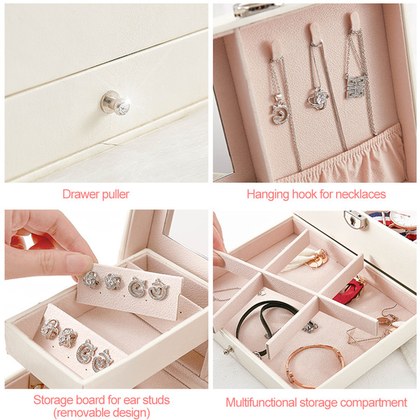 Multi-functional Jewelry Box PU Leather Jewelry Storage Case Multi-Layer Large Capacity Organizer for Rings Earrings Necklaces
