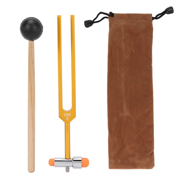 256C Tuning Fork Aluminum Alloy Stress Relieve Resonant Tuning Virbration Fork with Hammer Storage BagGold