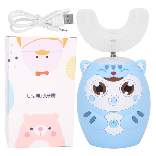U Shaped Automatic Toothbrush Cartoon Ultrasonic Toothbrush Oral Cleaning Brush for KidsBlue