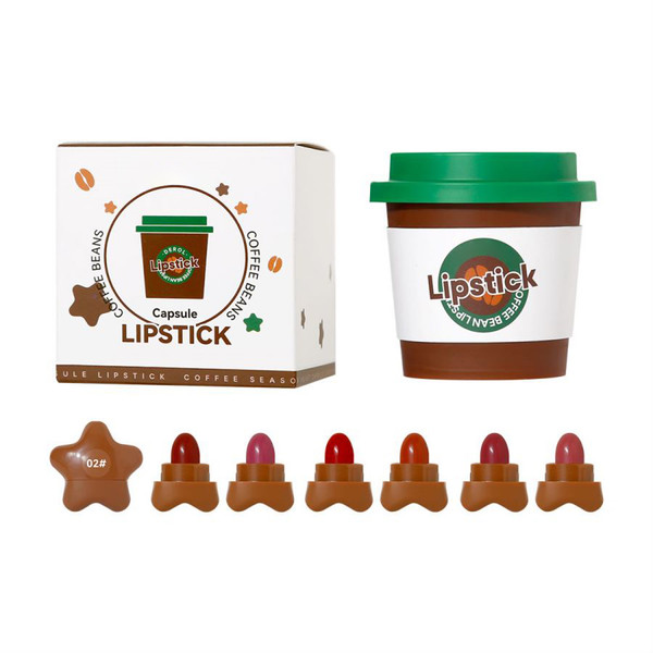6 Color Star Mini Capsule Lipstick Set Matte Lipstick Velvet Lip Gloss Set Nonstick Cup Long-lasting Lipstick Makeup Gift Set