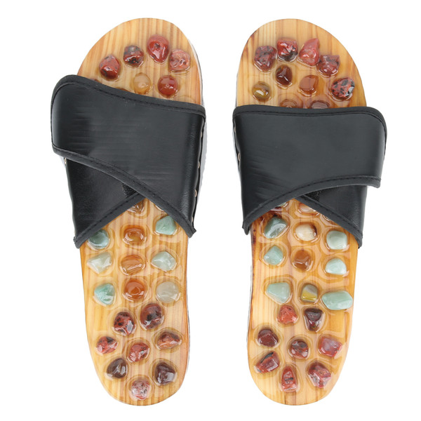Unisex Foot Massage Slipper Agate Stone Foot Acupoint Stimulate Slippers for Health Care (Black)Black 43