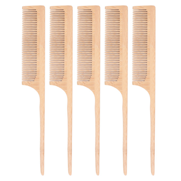5pcs Bamboo Hair Rat Tail Comb Rounded Teeth Heat Resistant Anti Static Rat Tail Parting Comb for Salon