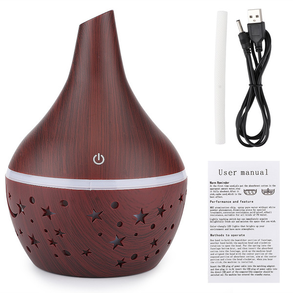 USB Humidifier Wooden Grain Mini Portable Desktop Air Humidifier Night LightHollow Dark Wooden Grain