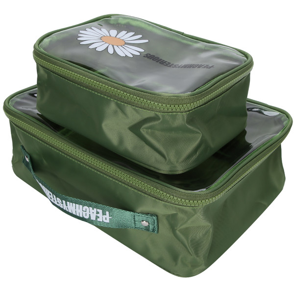 2pcs Makeup Storage Bag PVC Transparent Toiletry Travel Cosmetic Bag Portable Makeup CaseGreen